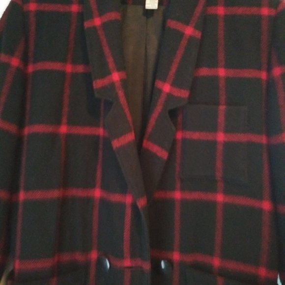 Vintage 80's Wool Plaid Double-Breasted Jacket with Shoulder Pads, Size S - Picture 2 of 4